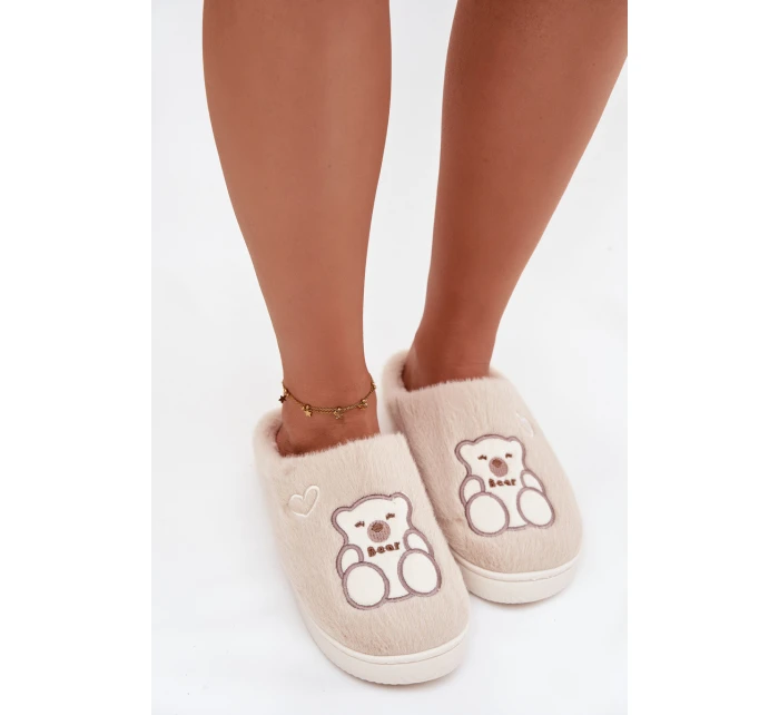Dámské papuče s kožíškem a motivem medvídka – béžové Noralie Dámské papuče s kožíškem a motivem medvídka – béžové Noralie
