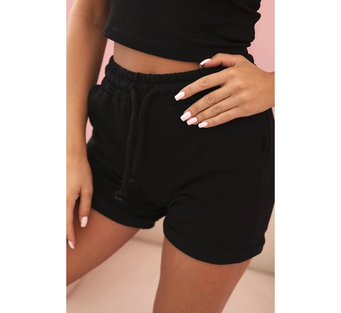 Dámské bavlněné šortky s gumou a šňůrkou v pase černé