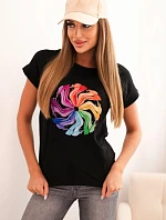 Dámská bavlněná blůza s krátkým rukávem a barevným potiskem černá