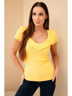 Dámská bavlněná blůza s dlouhým rukávem a lodičkovým výstřihem musztardová