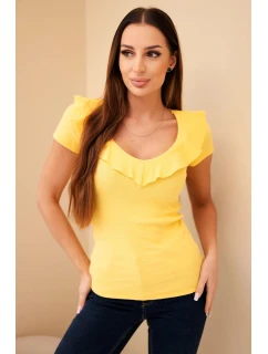 Dámská bavlněná blůza s dlouhým rukávem a lodičkovým výstřihem musztardová