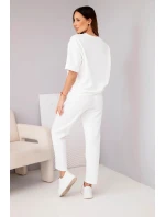 Dámský komplet viskózový, máslo, s krátkým rukávem a kalhotami s ohrnutou nohavicí ecru