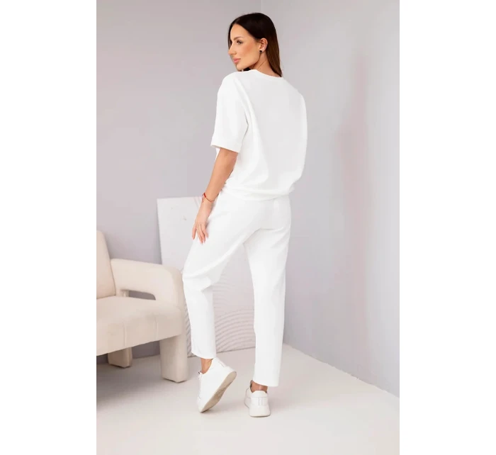 Dámský komplet viskózový, máslo, s krátkým rukávem a kalhotami s ohrnutou nohavicí ecru