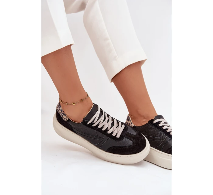 Kožené dámské tenisky na platformě Panterka Zazoo N1263 Černé