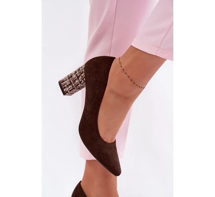 Lodičky z eko semiše na ozdobném sloupku Sergio Leone PB414 Hnědé Lodičky z eko semiše na ozdobném sloupku Sergio Leone PB414 Hnědé