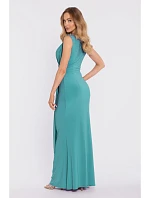 M913 Draped maxi šaty s ohrnutým pasem a panelem - tyrkysové