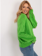 Světle zelený dámský oversize svetr s dírami
