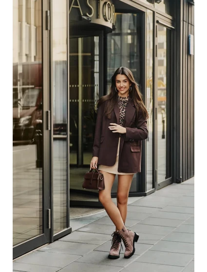 Zdobené Kotníkové Boty Workery Dámské Zateplené D&A Taupe Zdobené Kotníkové Boty Workery Dámské Zateplené D&A Taupe