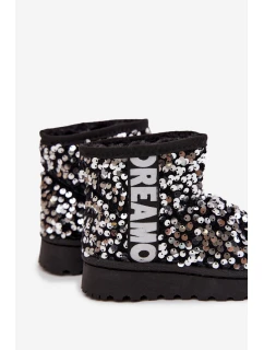 Dětské sněhule/boty s flitry Rebbica – černo-stříbrné