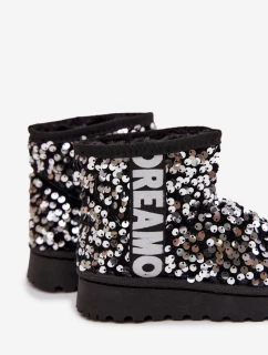 Dětské sněhule/boty s flitry Rebbica – černo-stříbrné