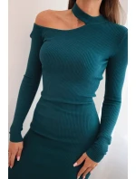 Dámské šaty z úpletu s dlouhým rukávem a asymetrickým výstřihem ZS3039 34956 mořská - Kesi