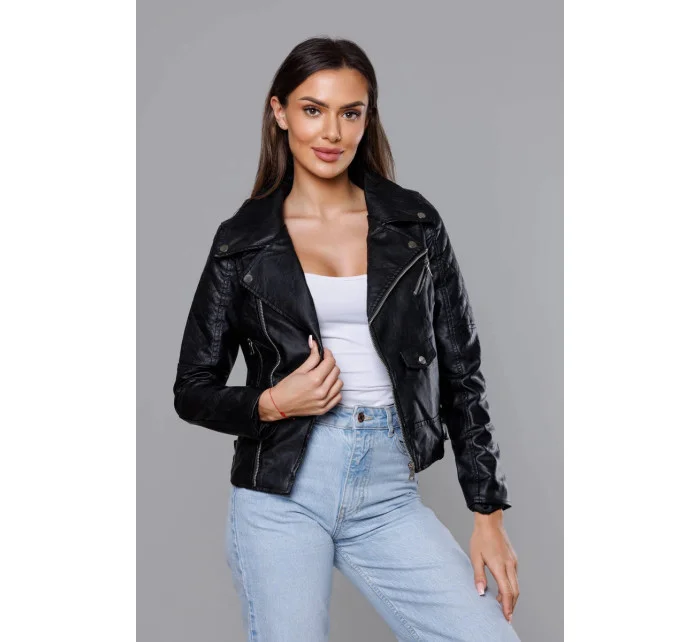 Černá bunda ramoneska s klopami model 18117106 - Forget me not FASHION