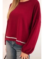 Dámská mikina s ozdobným model 21336080 dole bordová - K-Fashion