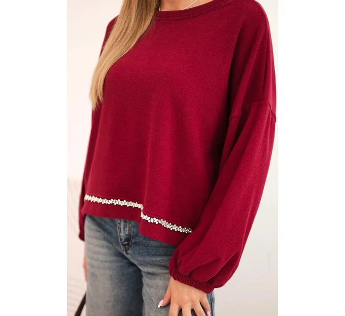 Dámská mikina s ozdobným model 21336080 dole bordová - K-Fashion