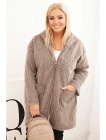 Dámský kabát Plus Size z viskózy na zip s kapucí fango Dámský kabát Plus Size z viskózy na zip s kapucí fango
