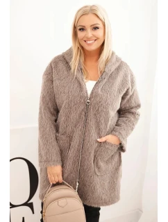 Dámský kabát Plus Size z viskózy na zip s kapucí fango