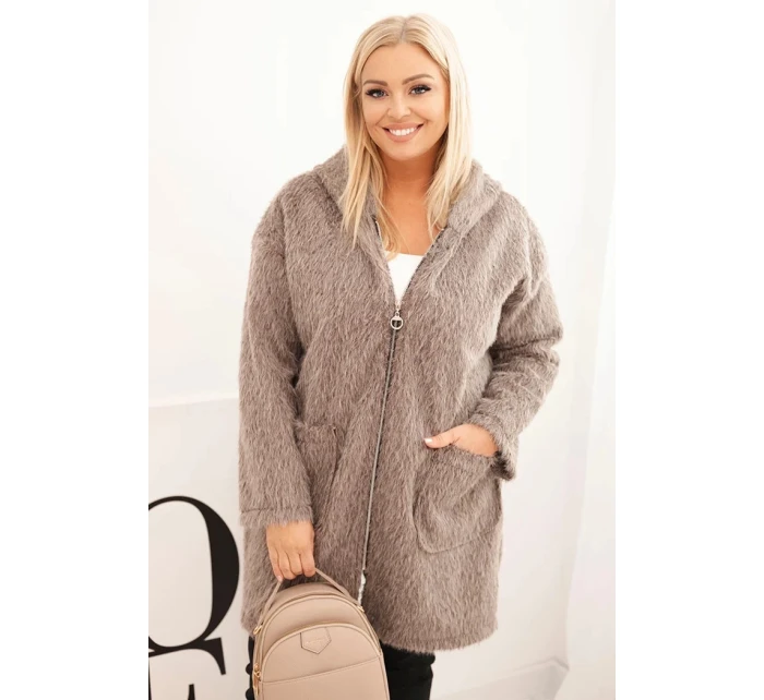 Dámský kabát Plus Size z viskózy na zip s kapucí fango Dámský kabát Plus Size z viskózy na zip s kapucí fango