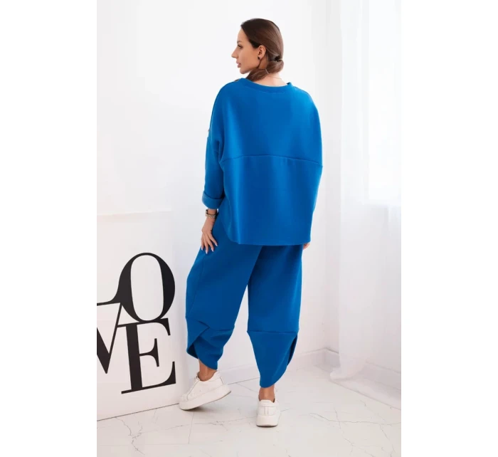 Dámská souprava z hrubšího materiálu se širokými nohavicemi chabrový Dámská souprava z hrubšího materiálu se širokými nohavicemi chabrový