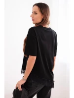 Dámská asymetrická bavlněná blůza s krajkou dole černá Dámská asymetrická bavlněná blůza s krajkou dole černá