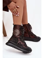 Kožené kotníkové boty na platformě s podšívkou model 21714263 - Maciejka