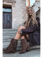 Dámské kotníkové boty na podpatku s třásněmi a zlatými hnědé Damskie model 21757504 - Boto Dámské kotníkové boty na podpatku s třásněmi a zlatými hnědé Damskie model 21757504 - Boto