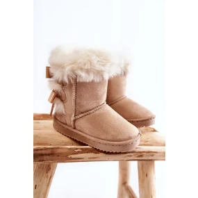 Dětské Teplé Sněhule Semišové s Mašlemi Světle béžove Funky Dětské Teplé Sněhule Semišové s Mašlemi Světle béžove Funky