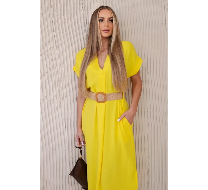 Šaty 5904 s ozdobným páskem - Žlutá