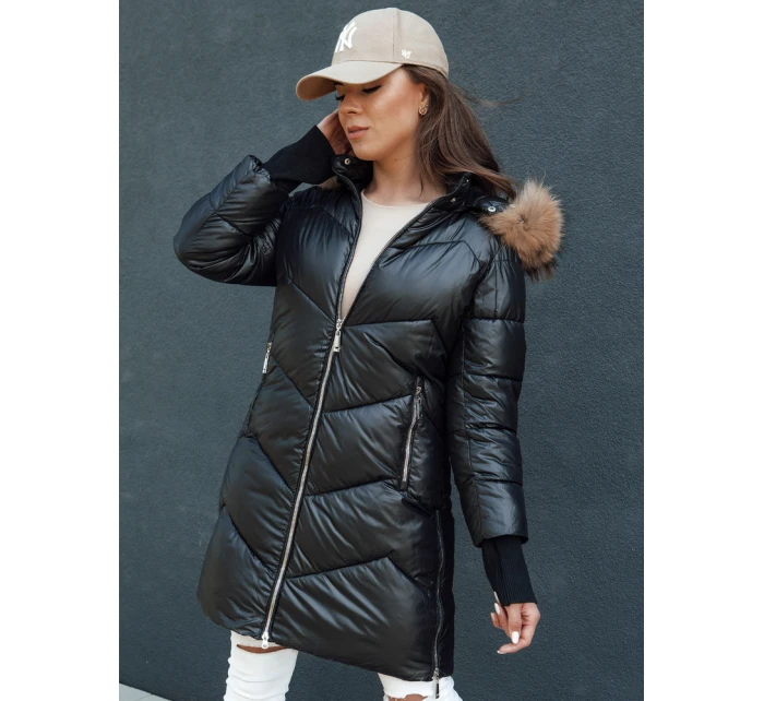 Dámská prošívaná zimní bunda z umělé kožešiny s kapucí LAGOON černá FashionStreet TY4499 Dámská prošívaná zimní bunda z umělé kožešiny s kapucí LAGOON černá FashionStreet TY4499