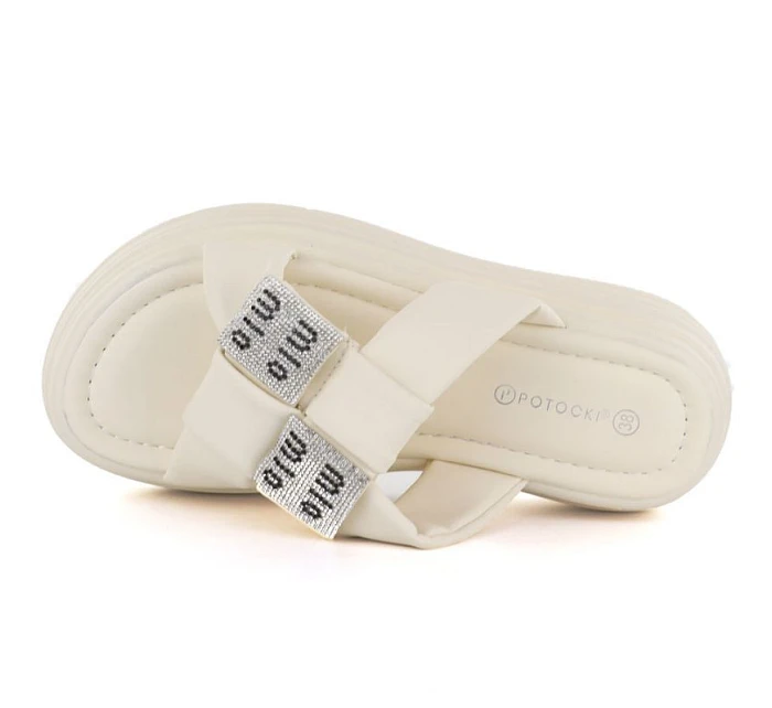 Dámské žabky na platformě se zirkony béžové Potocki 16347