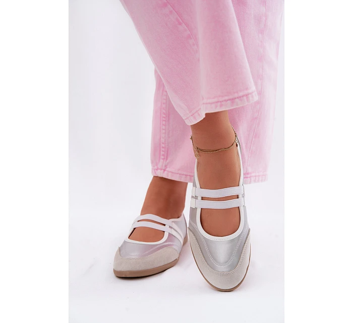 Sportové baleríny s elastickými pásky stříbrné Donatella