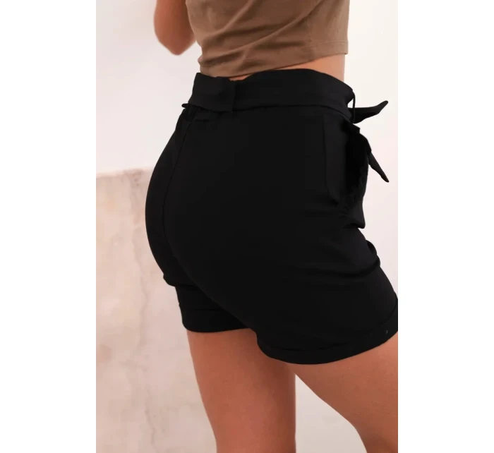 Dámské šortky s mašlí a volánky černý Dámské šortky s mašlí a volánky černý