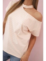 Dámská bavlněná blůza na jedno rameno s chokerem prachově růžová