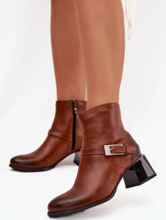 Kožené dámské boty na podpatku s přezkou Zazoo 60562 hnědé