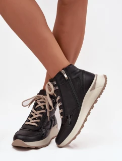 Sportovní dámské boty na platformě z přírodní kůže Zazoo Z1239 Černé