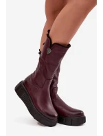 Dámské kožené kozačky s vlnou model 21715578 bordó - Zazoo Dámské kožené kozačky s vlnou model 21715578 bordó - Zazoo