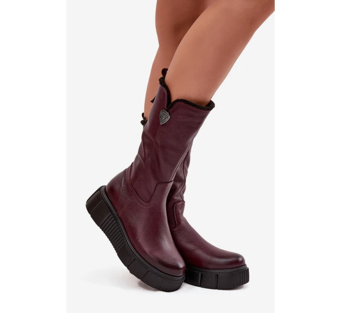 Dámské kožené kozačky s vlnou model 21715578 bordó - Zazoo Dámské kožené kozačky s vlnou model 21715578 bordó - Zazoo