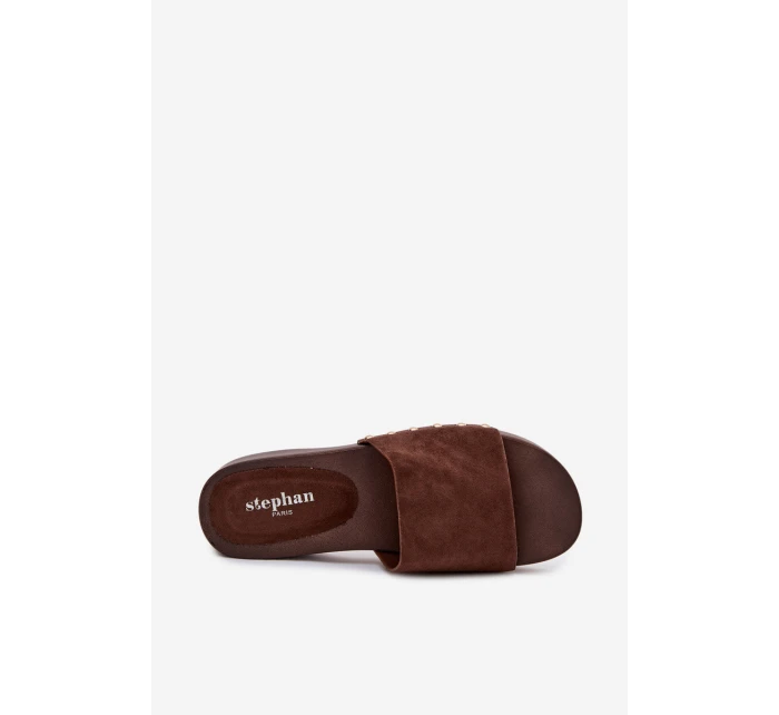 Dámské žabky se zlatými přezkami čokoládové Ferinna Dámské žabky se zlatými přezkami čokoládové Ferinna