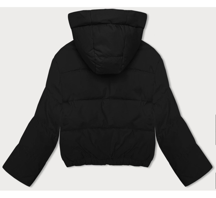 Krátká černá dámská bunda pro přechodné období s odepínací kapucí J Style (16M9088-392)