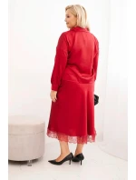 Komplet dámský Plus Size se  a krajkou bordový model 21486204 - K-Fashion