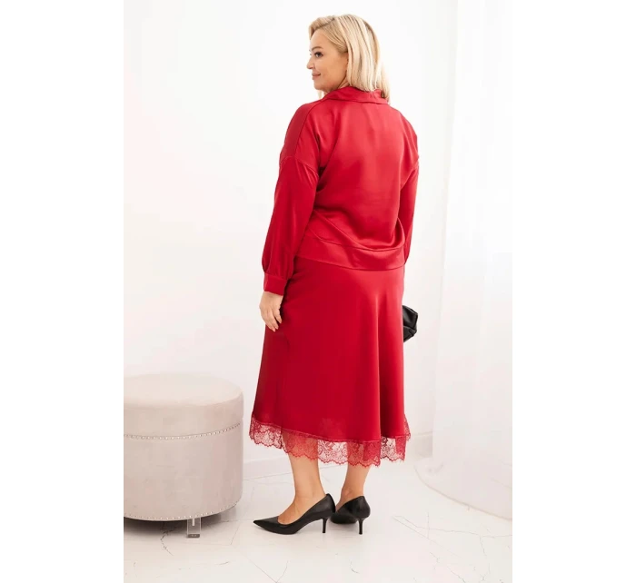 Komplet dámský Plus Size se  a krajkou bordový model 21486204 - K-Fashion