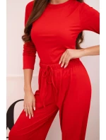 Dámský viskózový komplet s blůzkou a širokými kalhotami červený