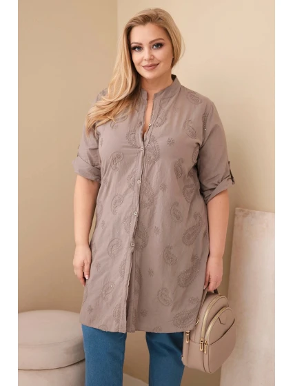 Dámské šaty Plus Size s vyšíváním a ohrnutým rukávem fango