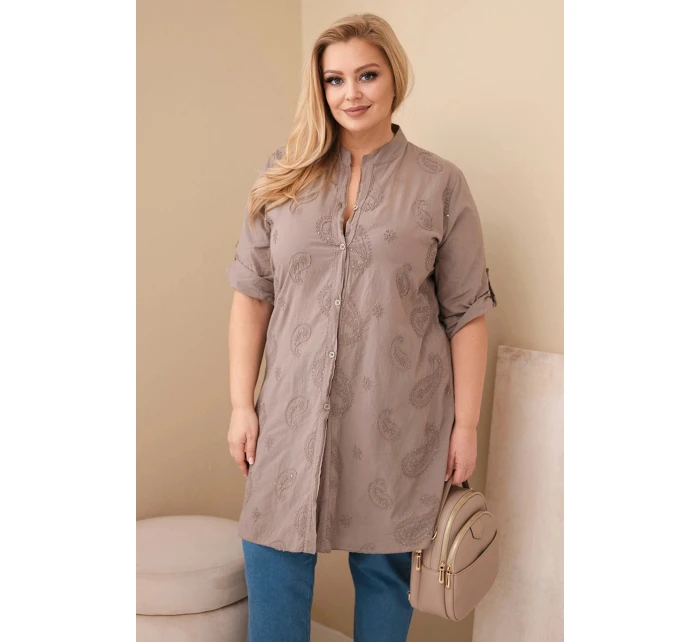 Dámské šaty Plus Size s vyšíváním a ohrnutým rukávem fango