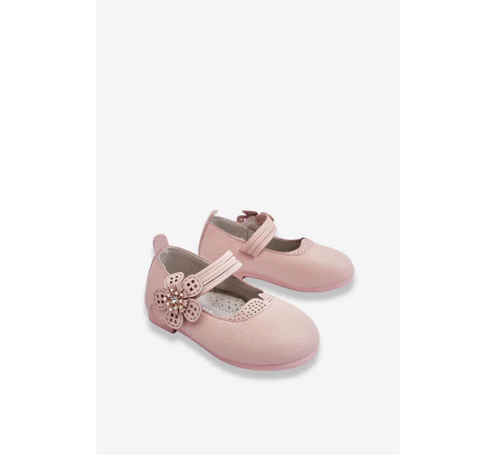 Dětské kožené baleríny s květem Růžove model 21620885 - Boto Dětské kožené baleríny s květem Růžove model 21620885 - Boto