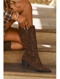 Semišové Dámské Boty Na Podpatku Hnědé model 21705050 - Zazoo