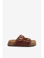 Dámské pantofle s zlatými sponami a knoflíky hnědé Tervina