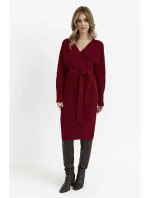 model 20620596 Svetrové šaty s výstřihem do V bordó - Moe