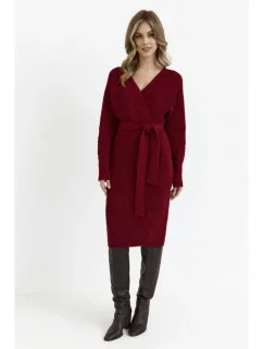 model 20620596 Svetrové šaty s výstřihem do V bordó - Moe