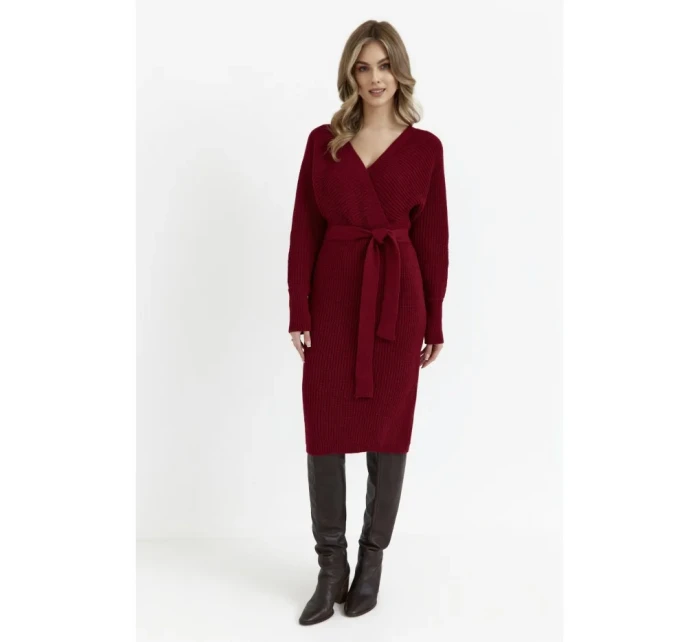 model 20620596 Svetrové šaty s výstřihem do V bordó - Moe