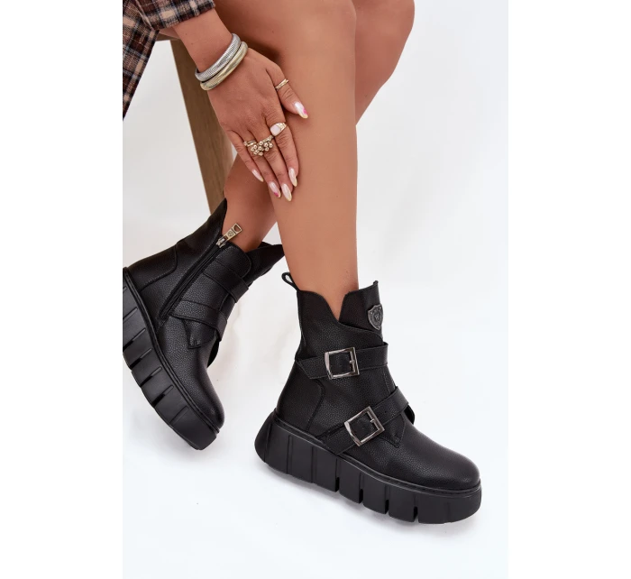 Dámské kotníkové boty s pásky a přezkami Vinceza – černé Dámské kotníkové boty s pásky a přezkami Vinceza – černé
